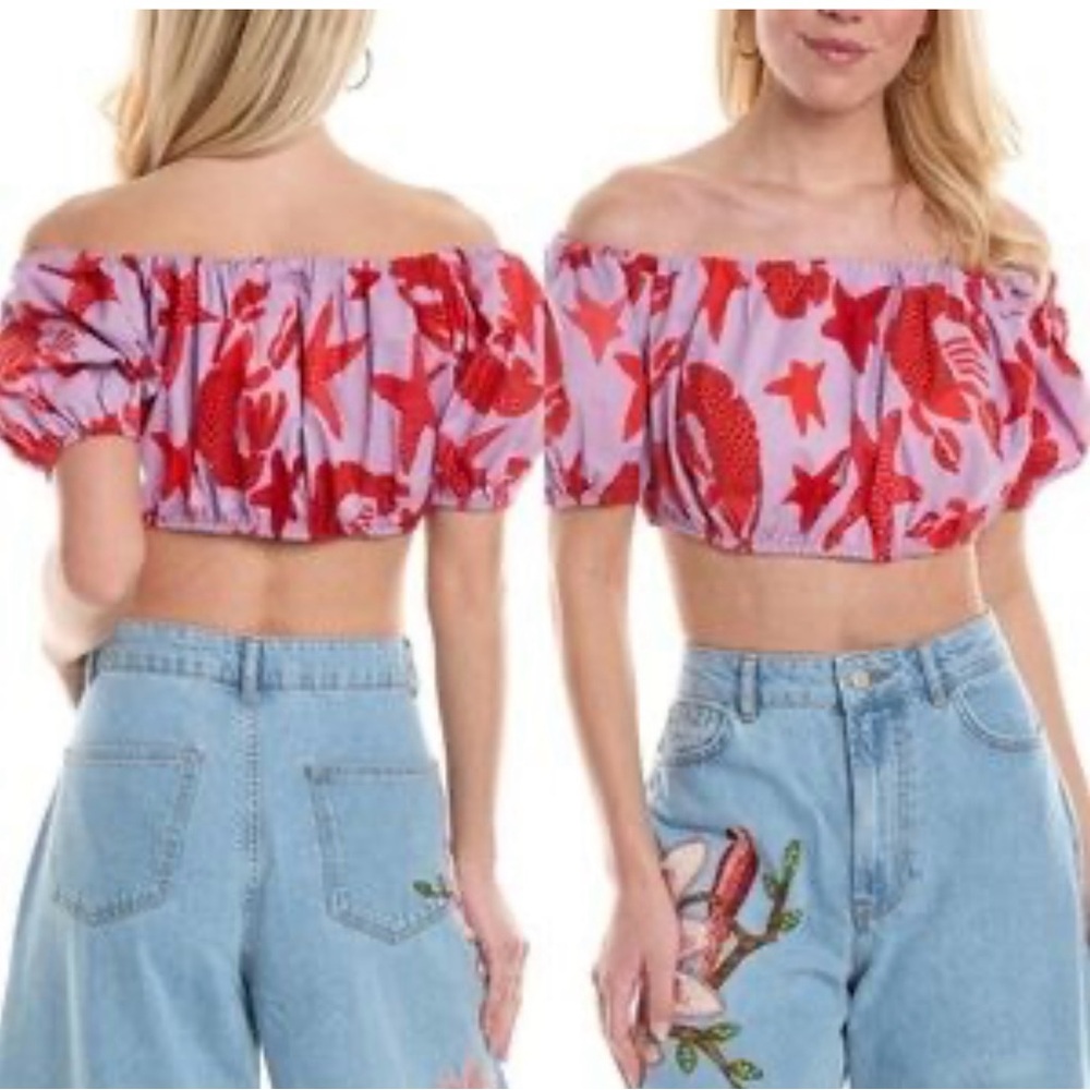 L'ATISTE Red Floral Off-Shoulder Crop Top